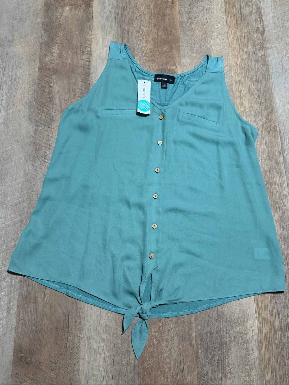 NWT | Fortune + Ivy Bendry Green Tie Front Button Blouse Tank Top |Large